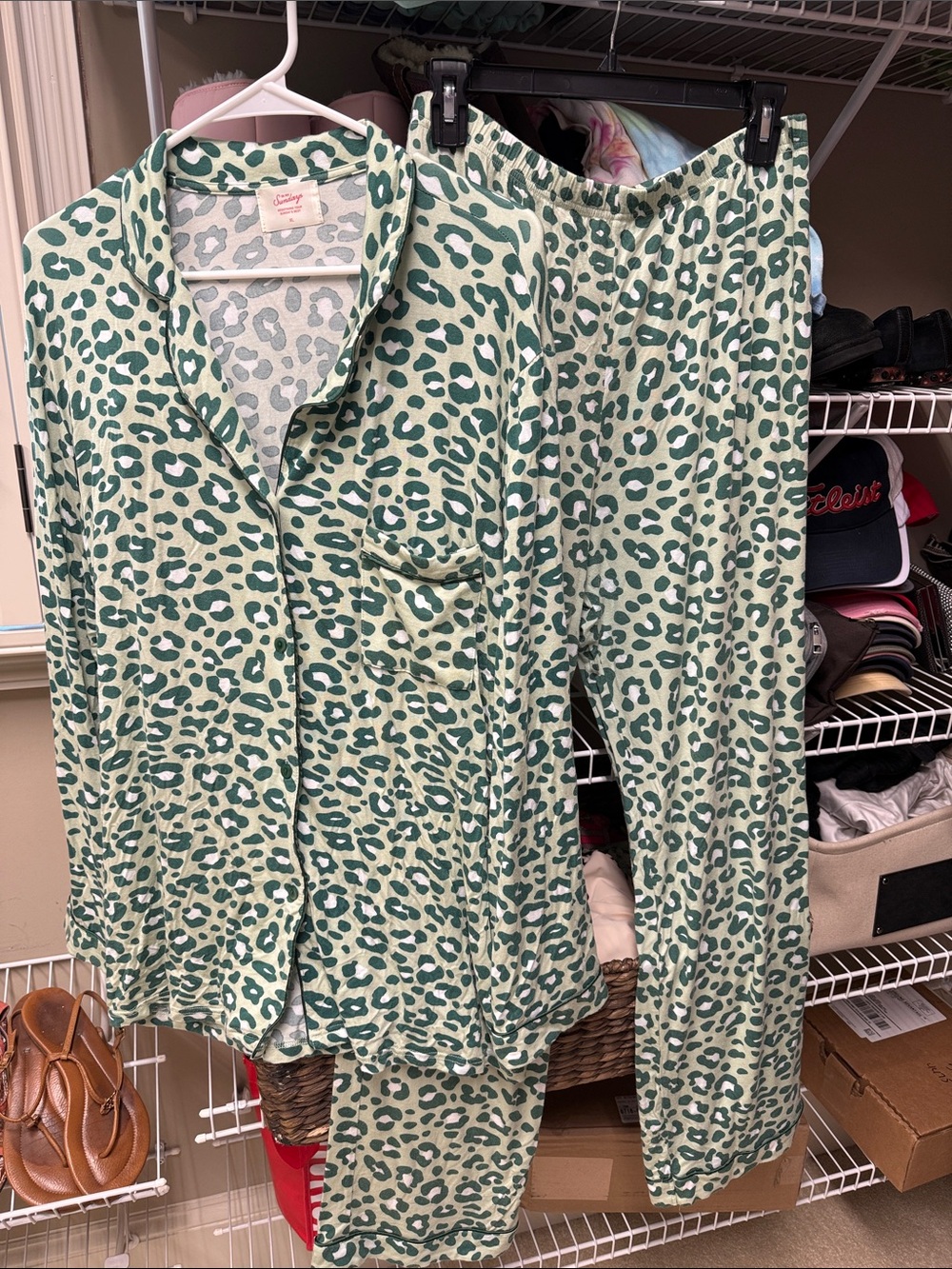 In my Sundays Green Leopard-Print Pajama Set XL